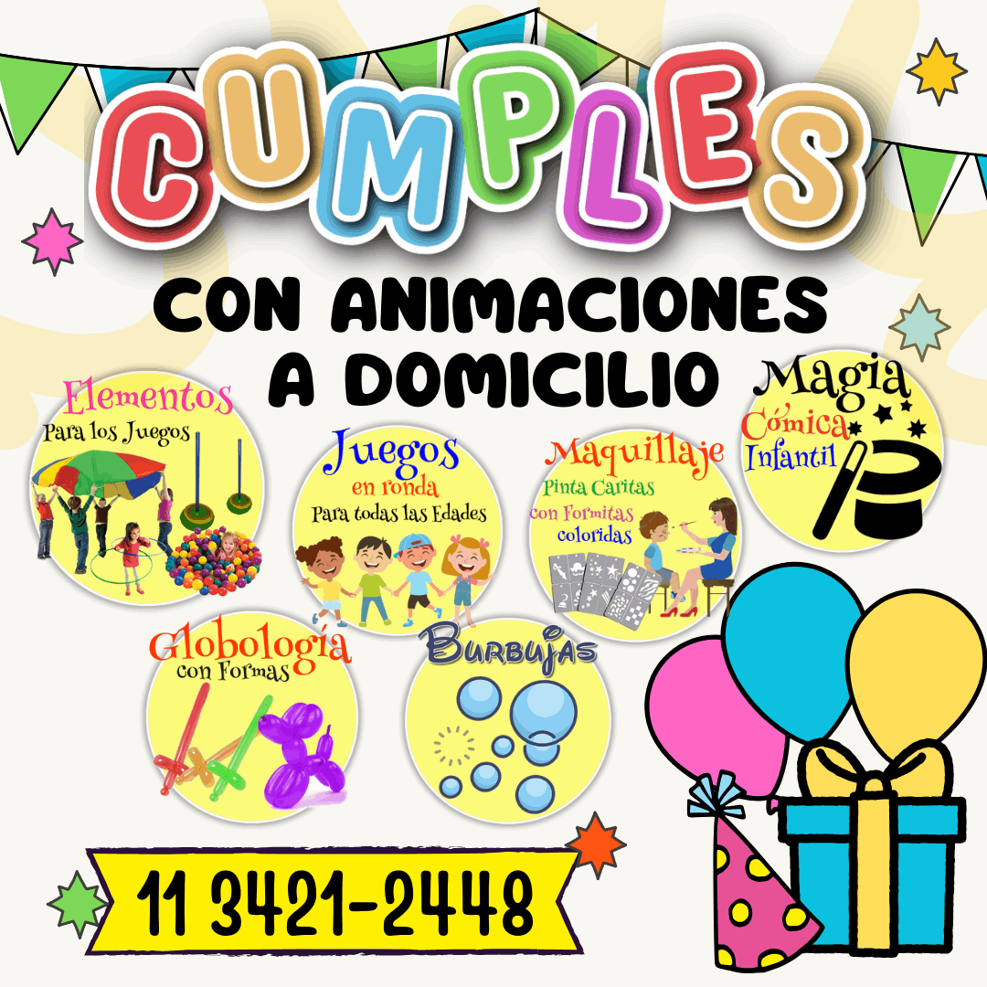 🎉🎈 ¡Hacemos de tu cumpleaños una fiesta divertida! 🎩✨ 📍 Animación infantil en Ciudad Autónoma de Buenos Aires y alrededores  👦👧 ¡Diversión garantizada para todas las edades con nuestras animaciones a domicilio! Te ofrecemos un show dinámico, colorido y lleno de alegría para que los peques vivan un cumpleaños pleno de risas.  🎭 ¿Qué incluye nuestra animación?  🔹 Juegos en ronda para todas las edades 🎶🌀 🔹 Elementos de juego para hacer cada momento más divertido 🏀🎾 🔹 Maquillaje Pinta caritas con diseños coloridos y creativos 🎨✨ 🔹 Música infantil con nuestro parlante 🎵🔊 🔹 Globología 🎈🎭 Entregamos globos con formas a todos los invitados. 🔹 Show de burbujas de todos los tamaños. 🔹 Magia cómica infantil para reír y sorprenderse 🎩🃏 🔹 También si querés podemos animar el momrnto de la torta y piñata. 🔹 Con la reserva te hacemos la invitación para que envíes a tus invitados.  🎂 ¡Reservá ahora tu fecha y asegurá la mejor animación para el cumple de tu peque! Contactanos por WhatsApp 📲 +54 11 3421-2448  📢 Promociones y precios especiales todo el año 2025  #AnimaciónInfantil #CumpleañosInfantil #EventosInfantiles #DiversiónParaNiños #FiestasInfantiles #MagiaInfantil #JuegosParaNiños #EntretenimientoInfantil #ShowDeBurbujas #CiudadDeBuenosAires #CABA