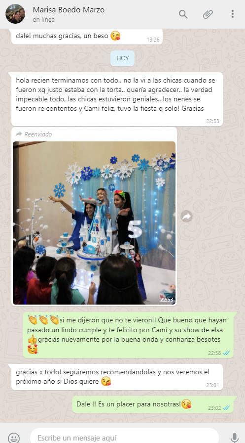 Comentarios y Agradecimientos de Pinikids Animaciones Infantiles a domicilio en Buenos Aires